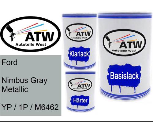 Ford, Nimbus Gray Metallic, YP / 1P / M6462: 500ml Lackdose + 500ml Klarlack + 250ml Härter - Set, von ATW Autoteile West.